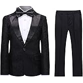 SWOTGdoby Boys Tuxedo Suit Shiny Formal Dress 2 Pieces Suit Set Paisley Blazer Pants Sequin Shawl Collar