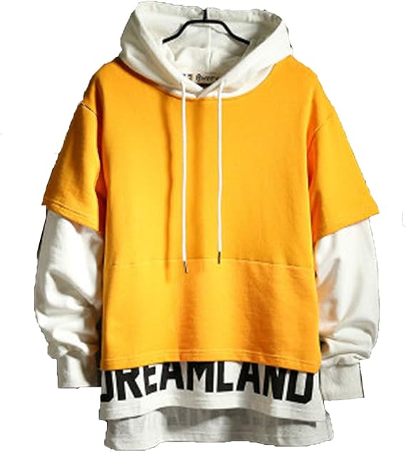 Amazon パーカー メンズ ロングスウェットパーカー 長袖 おしゃれ 個性的 フェイクレイヤード プルオーバー カンガルー袋 カジュアル 秋冬服 普段着 男女兼用 英字柄 重ね着 通勤 通学 カジュアル ゆったり トレーナー パーカー 通販