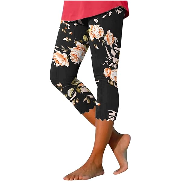 FLOWER 10 POCKETS SHORT LEGGINGS（WOMEN） LAWOR Womens 2024 Capri Leggings, Summer Boho Floral Print