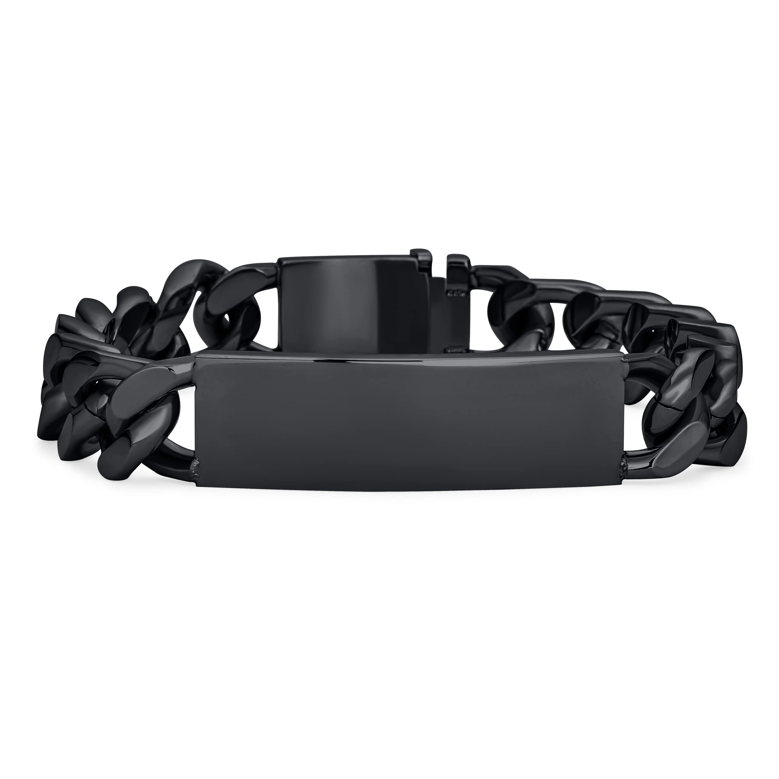 Bling Jewelry Personalized Engravable Mens Solid Name Bar Plated Identification ID Bracelet For Men Figaro Chain Link Black Ip Plated Stainless Steel