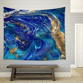 Marbled Blue Abstract Background. Liquid Marble Pattern. - Fabric Wall Tapestry Home Decor - 51x60 inches