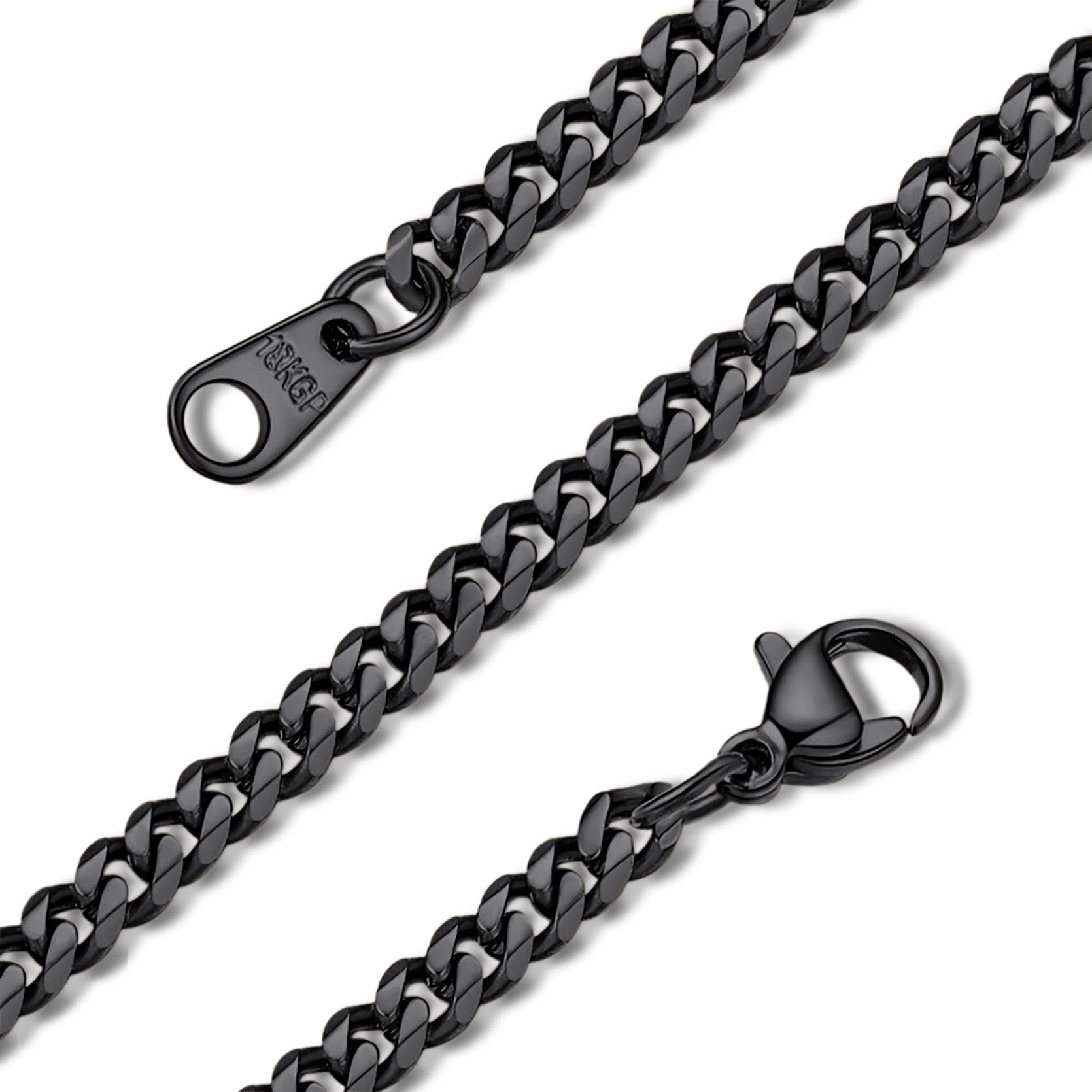 GoldChic Black Chains Necklace for Men Women 316L Stainless Steel Necklaces 3mm Light Thin Flat Curb Link Chain Hip Hop Hypoallergenic Men's Jewellery for Son 18 inches