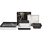 Yummost Square Melamine Dinnerware Sets of 12 Pcs,Square Plates and Bowls Sets,Unbreakable Dish Set for 4,Lightweight, Dishwasher Safe and BPA Free,Suit for RV,Camping （Black and White）