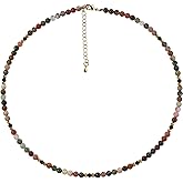 Xfoxstal 3-4mm Black Spinel Faceted Beads Dainty Choker Necklace Spiritual Agate Tiger's Eye Beaded Necklaces for Women Simple Boho Jewelry