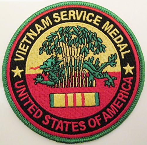 VIETNAM SERVICE MEDAL UNITED STATES OF AMERICA 4 INCH ROUND PATCH. 2 PATCHES PER ORDER.(Can be sewn or ironed on jacket or hat) 2 PER ORDER