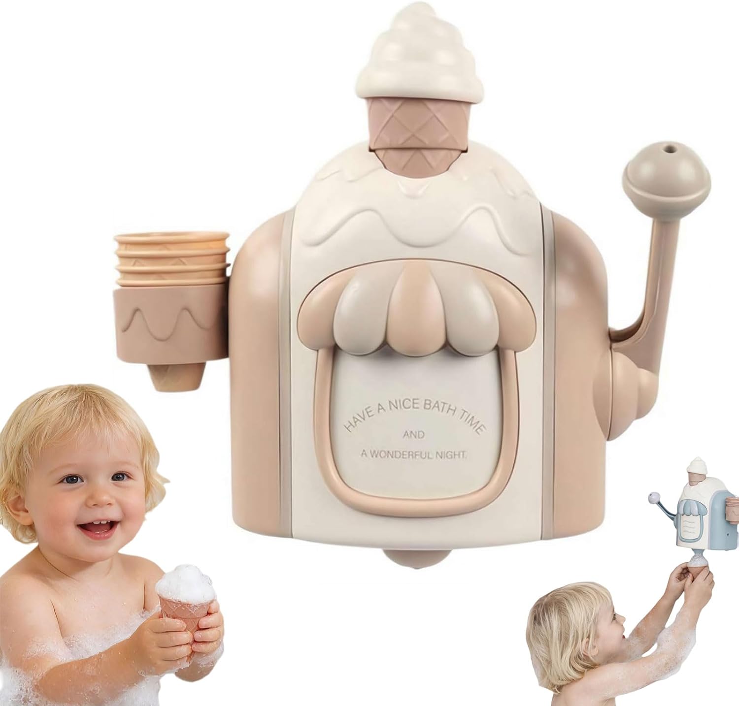 Bath Ice Cream Foam Maker,Ice Cream Bath Tub Bubble Maker,Funny BathIceCream Foam Machine Bathing Toys with Powerful Suction,for Kids Ages 4+ Shower Home Pool Indoor Playtime