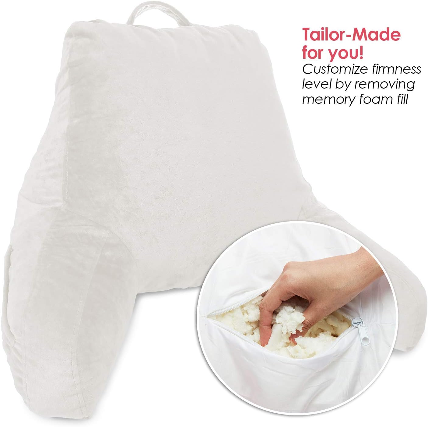 New & Improved Clara Clark Reading Pillow, Medium Bed Rest Pillow with Arms for Kids Teens & Adults – Premium Shredded Memory Foam TV Pillow - White: Home & Kitchen