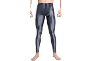 FEOYA Mens Oil Shiny Glossy Compression Pants Stretchy Nylon Smooth Bulge Pouch Leggings Tights Pants