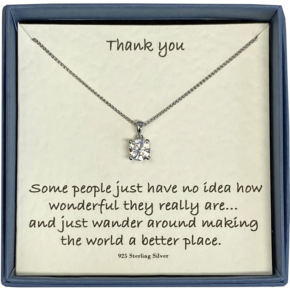 Strictly Gifts Thank you Ladies Sterling Silver and Cubic Zirconia 1 Carat Stone Solitaire Necklace 46cm