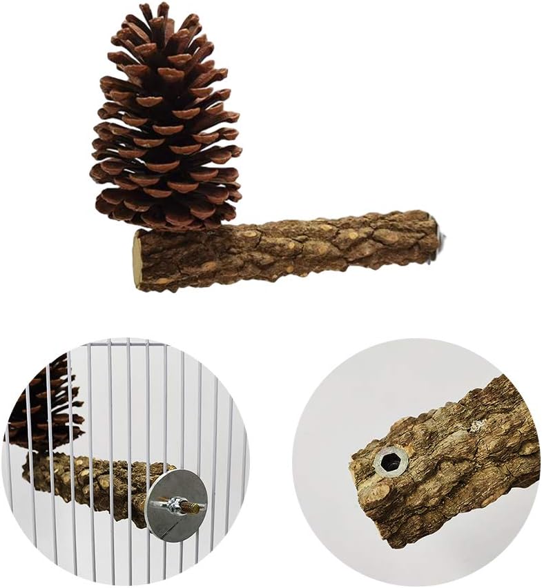 YANGWX 2PCS Natural Wood Bird Parrot Perch Stand Toys, Paw Grinding Stick Parrot Stand Wood Perches and Bird Parrot Chewing(Pine cones), Bird Stand Platform Toys for Small Parakeets, Finches, Budgie - Image 5