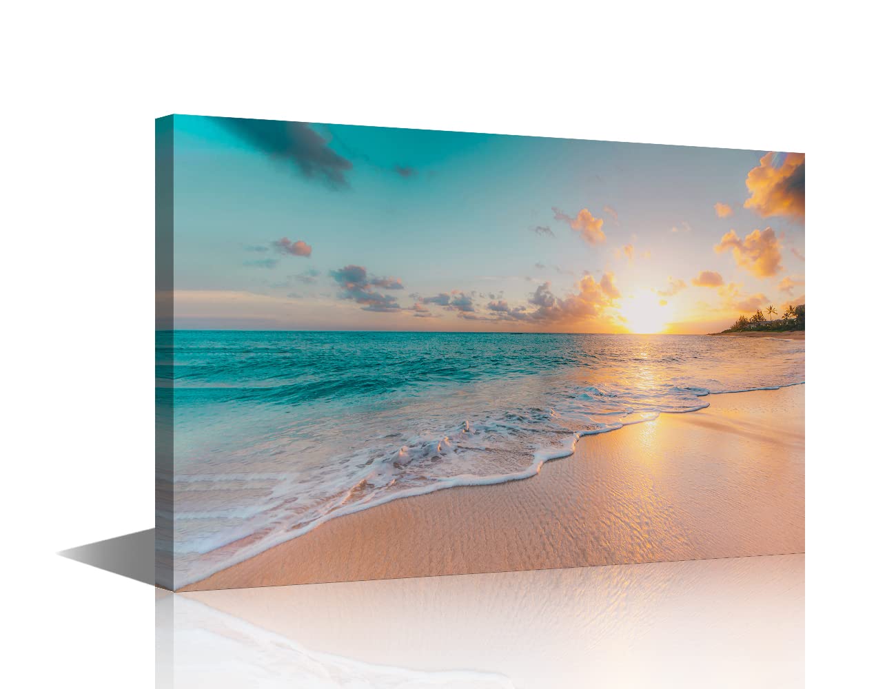 Canvas Wall Art Tropical Beach Sunset Picture for Living Room Kitchen Bedroom Modern Art wall Decor Seascape Stretched and Framed Ready to Hang(12X8in) — image 1