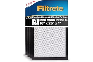 Filtrete 16x25x1 AC Furnace Air Filter, MERV 14, MPR 2500, High Performance Premium Allergen, Ultrafine Particles, Bacteria & Virus Filter, CERTIFIED Asthma & Allergy Friendly, 4-Pack