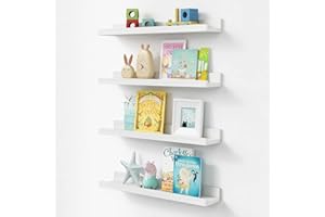 Forbena White Nursery Book Shelves Wall Mounted Set of 4, 23 Inch Long Floating Bookshelf for Kids Room, Wood Picture Ledge Shelf for Living Room Bedroom Corner, Baby Child Toddler Bookshelves