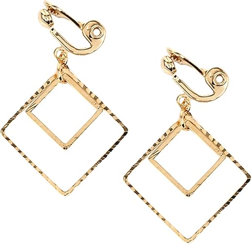 Amazon ジュエリーショップエム 2連 四角 スクエア イヤリング 金属アレルギー対応 レディース ゴールド E2864 G イヤリング 通販