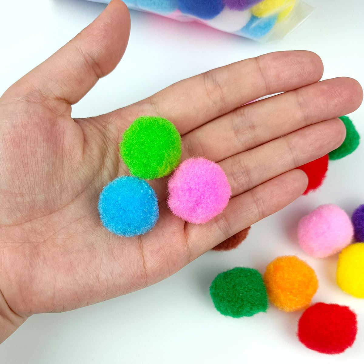 200 Pieces Pom Poms, 1 Inch Craft Pom Poms, Fuzzy Pompom Puff Balls for DIY Arts, Crafts Projects, Home Decorations (Multi-Colored)