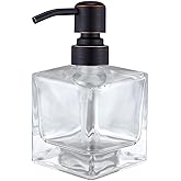 Ximlike Square Bathroom Soap Dispenser Oil Rubbed Bronze, Glass Bottles with Stainless Steel Pump Retangle Cube Liquid Soap Dispenser Hand Kitchen with Waterproof Lables