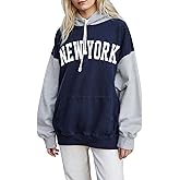 PESION Womens Pullover Hoodies Oversized Graphic Color Block Novelty Hoodie Sweatshirts with Pockets