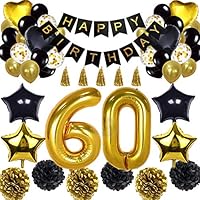 60th Birthday Decorations Balloon Banner - Happy Birthday Banner, 60th Gold Number Balloons, Black and Gold, Number 60 Birthday Balloons, 60 Years Old Birthday Decoration Supplies