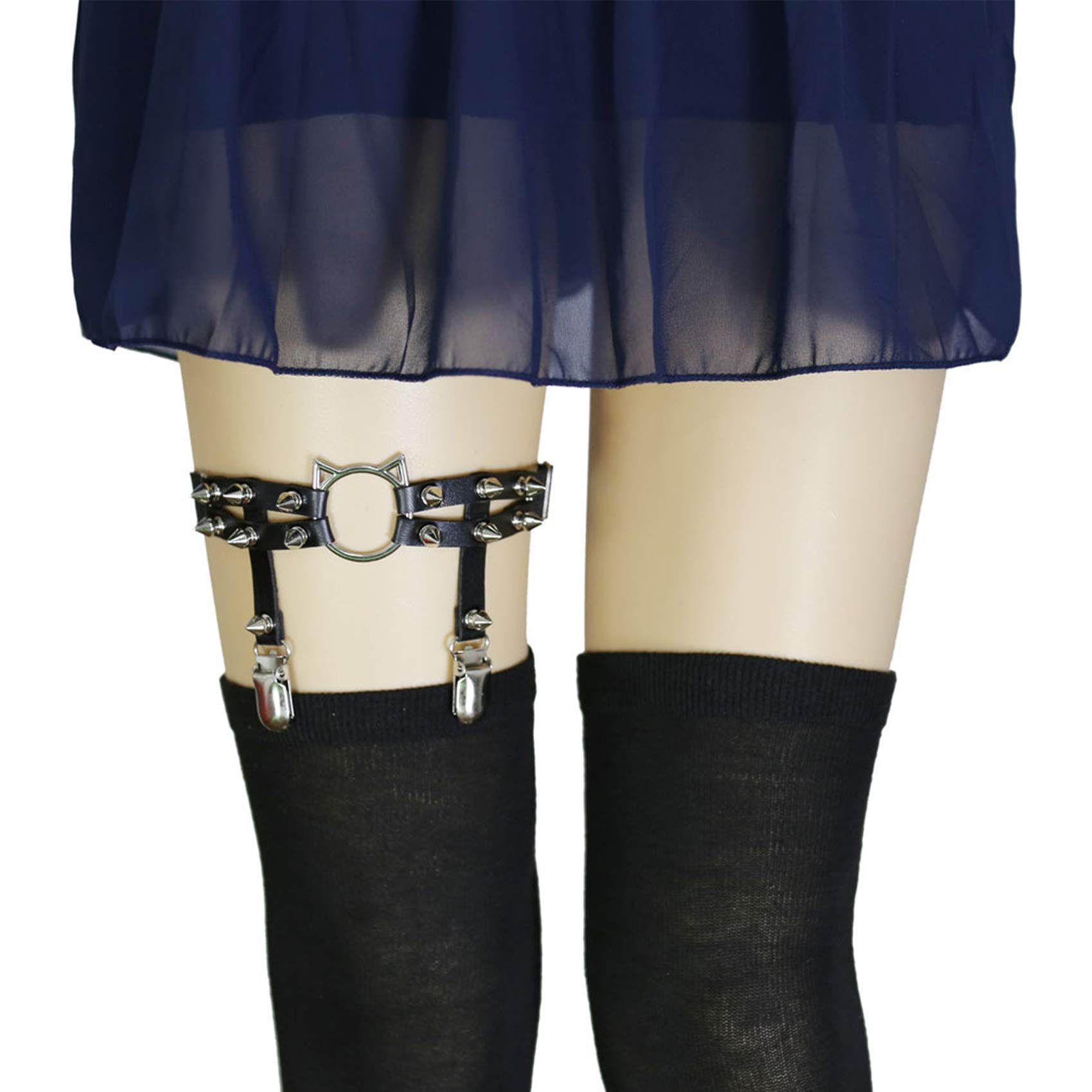 2pcs Cat Leg Garter with Clips, Elastic Adjustable Thigh Garters Belt for Women, Black/White