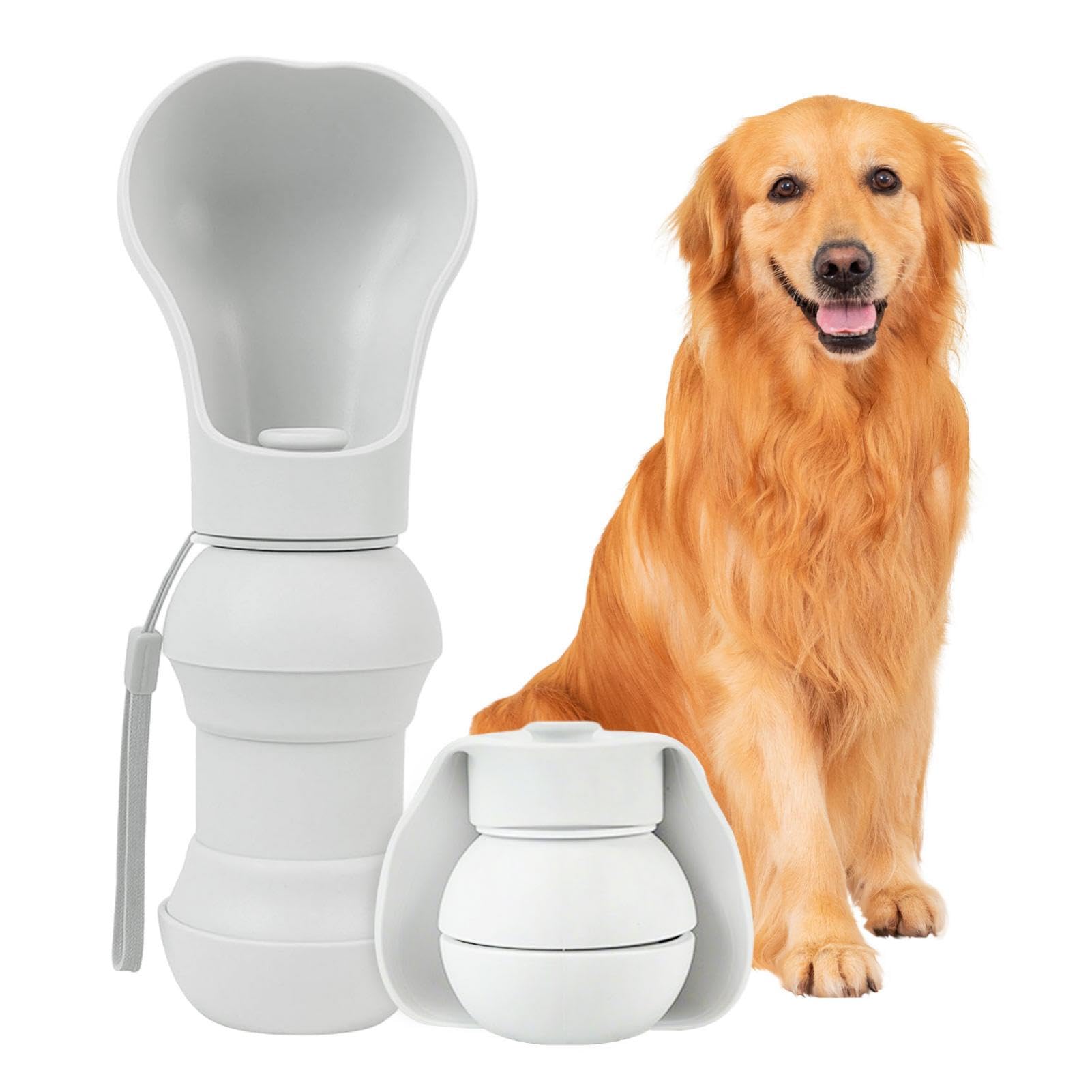 Velupet Zoom Dog Water Bottle,Portable Water Bowl for Dog,Collapsible Food Grade Silicone,Travel Pet Water Bottle for Outdoor Walking, Hiking, Camping,Gray