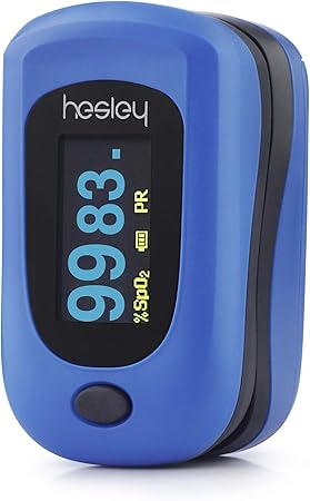 Hesley Finger Pulse Oximeter (SpO2) Blood Oxygen Saturation Monitor with Pulse Rate Measurements and Pulse Bar Graph, Digital Reading LED Display, Blue