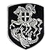 VEGASBEE® St. George Saint Patch Mounted Slaying Dragon Saint George Cross Shield Christian Embroidered Iron-On Patch Emblem Silver Metallic Medium Size 4.5