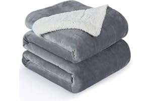 NANPIPER Flannel Blanket Reversible Sherpa Throw Blanket Super Soft Plush Warm Fleece Microfiber (90"x90",Light Gray) Queen