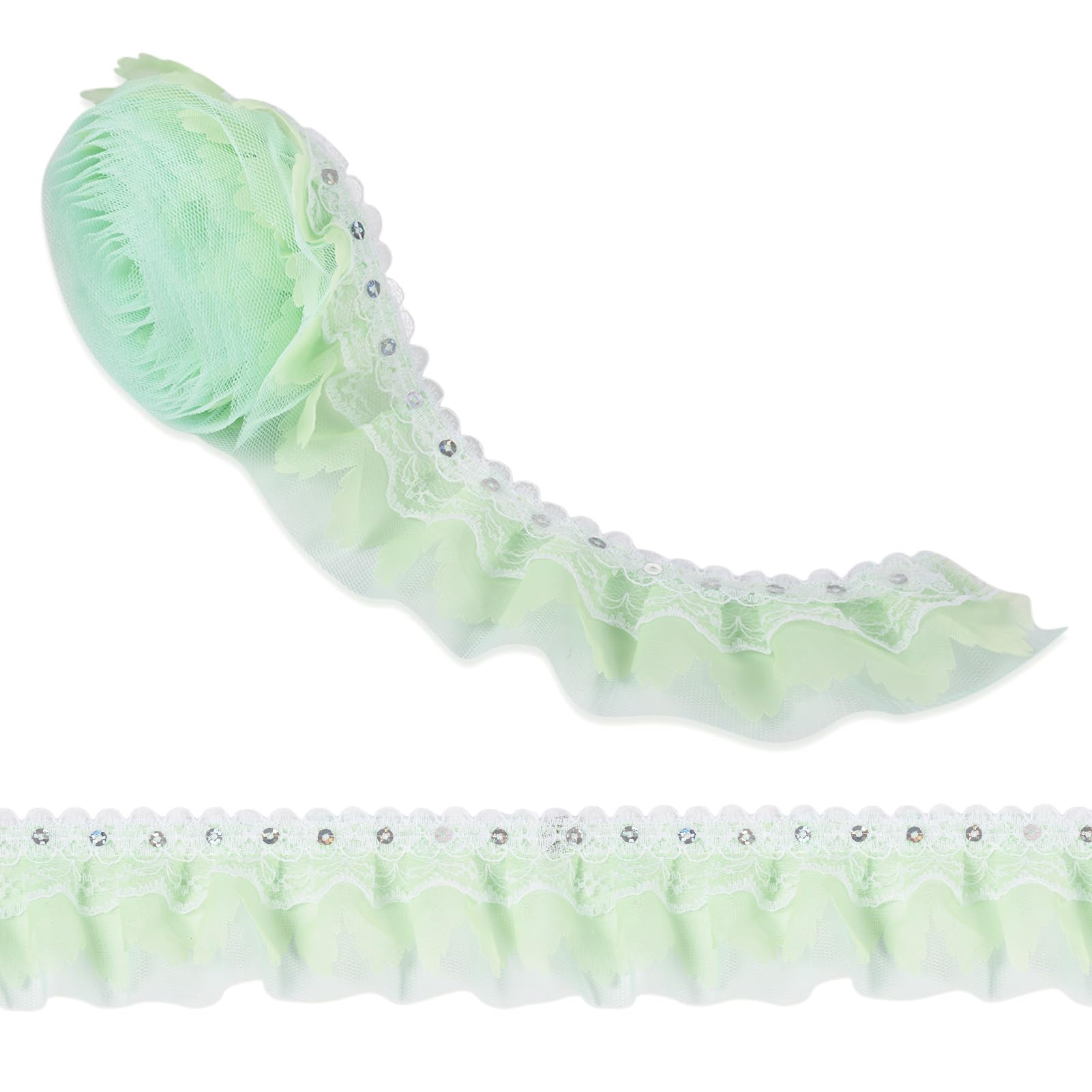 Spritewelry 2M Pleated Chiffon Lace Trim 2-Layer Gathered Ruffle Trim Edging Trimmings Fabric Ribbon for DIY Sewing Crafts Costume Applique Decor 50mm