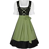 JASAMBAC Dirndl Dresses Women, 3 Piece Oktoberfest Costumes, German Bavarian Dress for Halloween Carnival