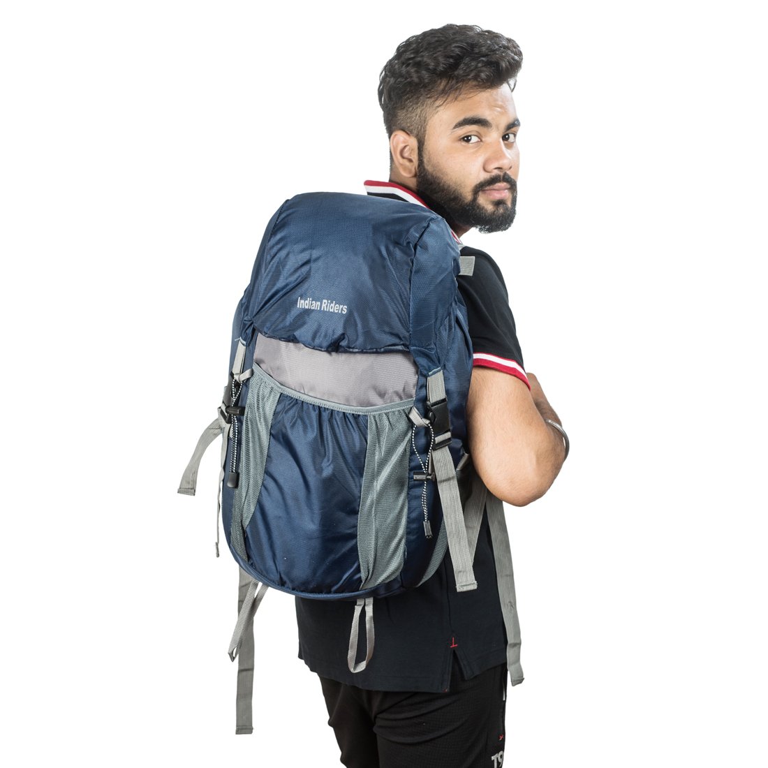 indian riders light weight foldable rucksack bag irrb-016 navy blue & grey 19"