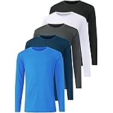 Orrstarry 5 Pack: Youth Boys Long Sleeve Shirts Dry Fit Athletic T Shirts for Teens Kids Performance Activewear Tops Tees