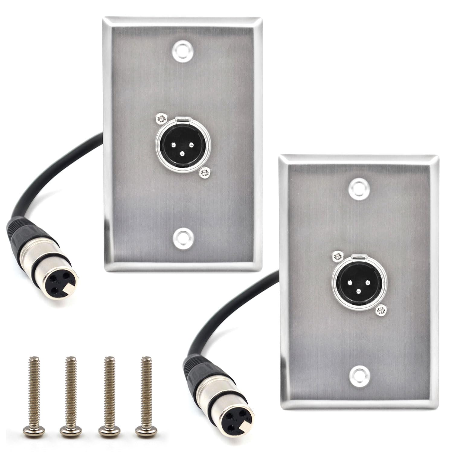 Photo 1 of (2-Pack) XLR Wall Plate with Cable, 3-Pin Male Wall Plate to Female Connector, Professional Audio Installation Panel, Stainless Steel, Solderless