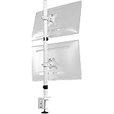 White Dual LCD Monitor Desk Mount Stand, Stacked Vertical 2 Screens up to 34"