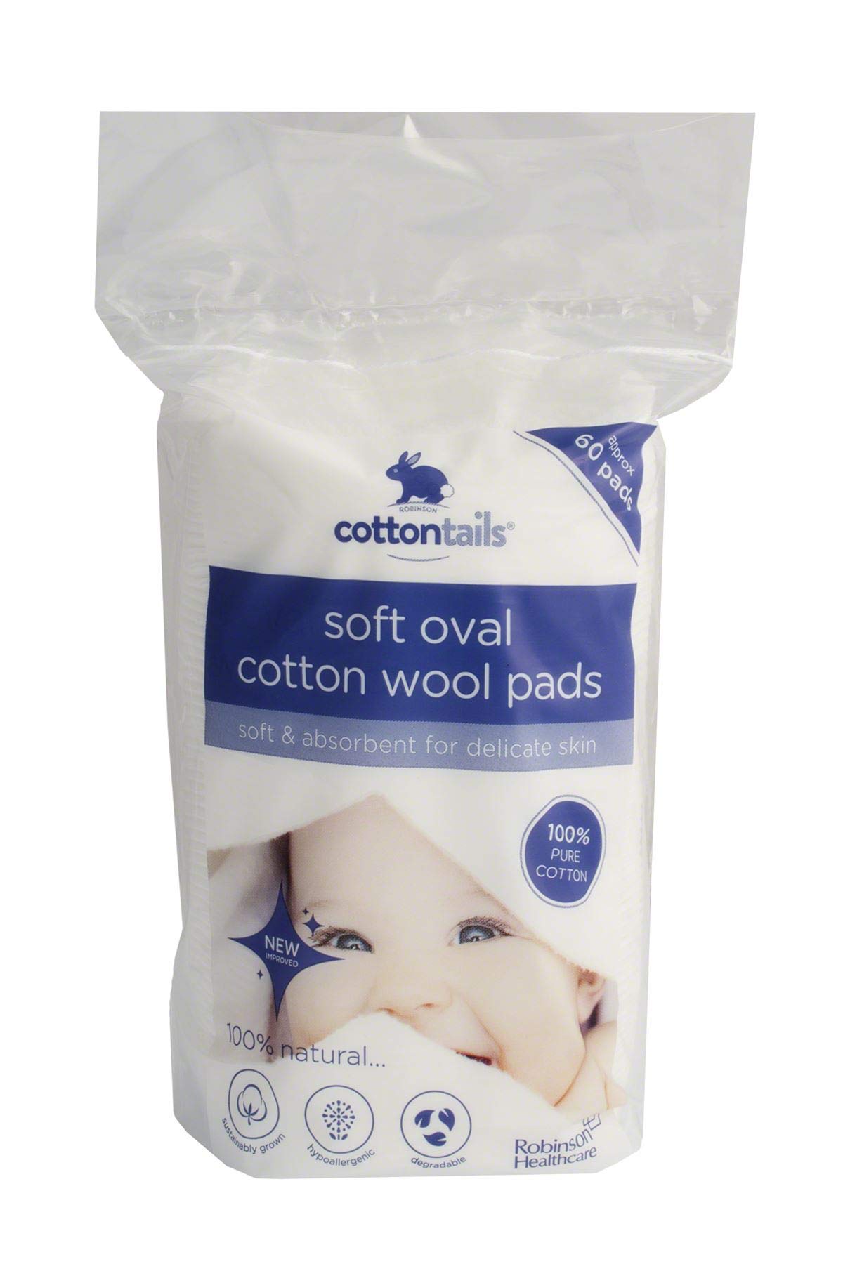 Cottontails Oval Cotton Wool Pads, Packs of 60 x 12 Packs