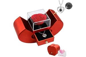Emibele Mother’s Day Preserved Rose Gifts for Her Girlfriend, Eternal Flower Rose Gifts Box with I Love You Necklace 100 Lang