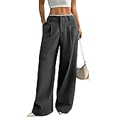 GORGLITTER Women's Low Rise Dress Pants Business Casual Wide Leg Trousers Work Dressy Low Waisted Straight Slacks Pants