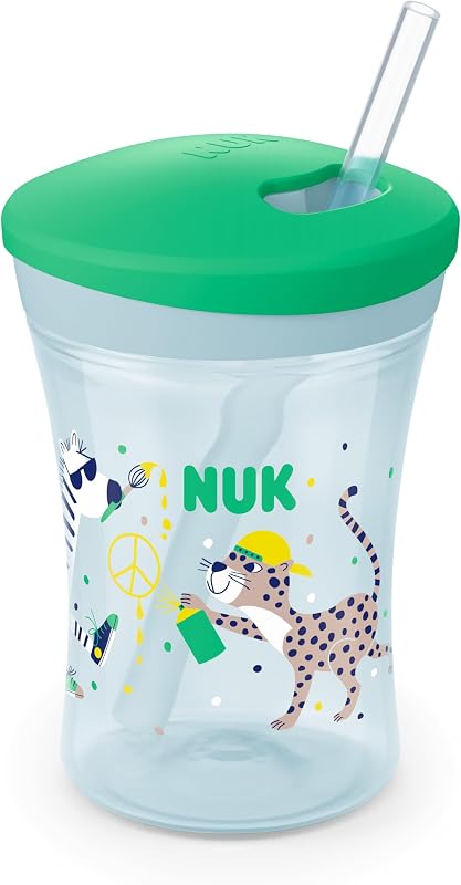 Caneca Action Cup para crianças | +12 meses | Palha mole de operação torcida | À prova de fugas | Livre de BPA | 230 ml | Leopardo (verde) | 1 unidade