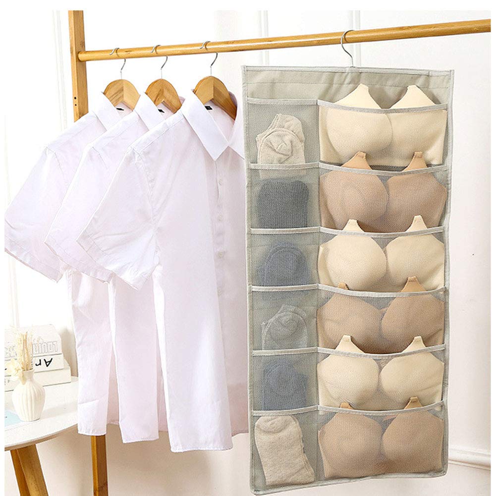 doppelseitige Stoff-Hängeregal Geldbörsen Hängeregal Socken und BH Grau