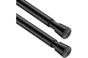 SISELBA 2 Pack Spring Tension Curtain Rod 32.5 to 58 inch Adjustable Extendable Tension Rods No Drilling Spring Loaded Curtain Rods for Window Door, Black