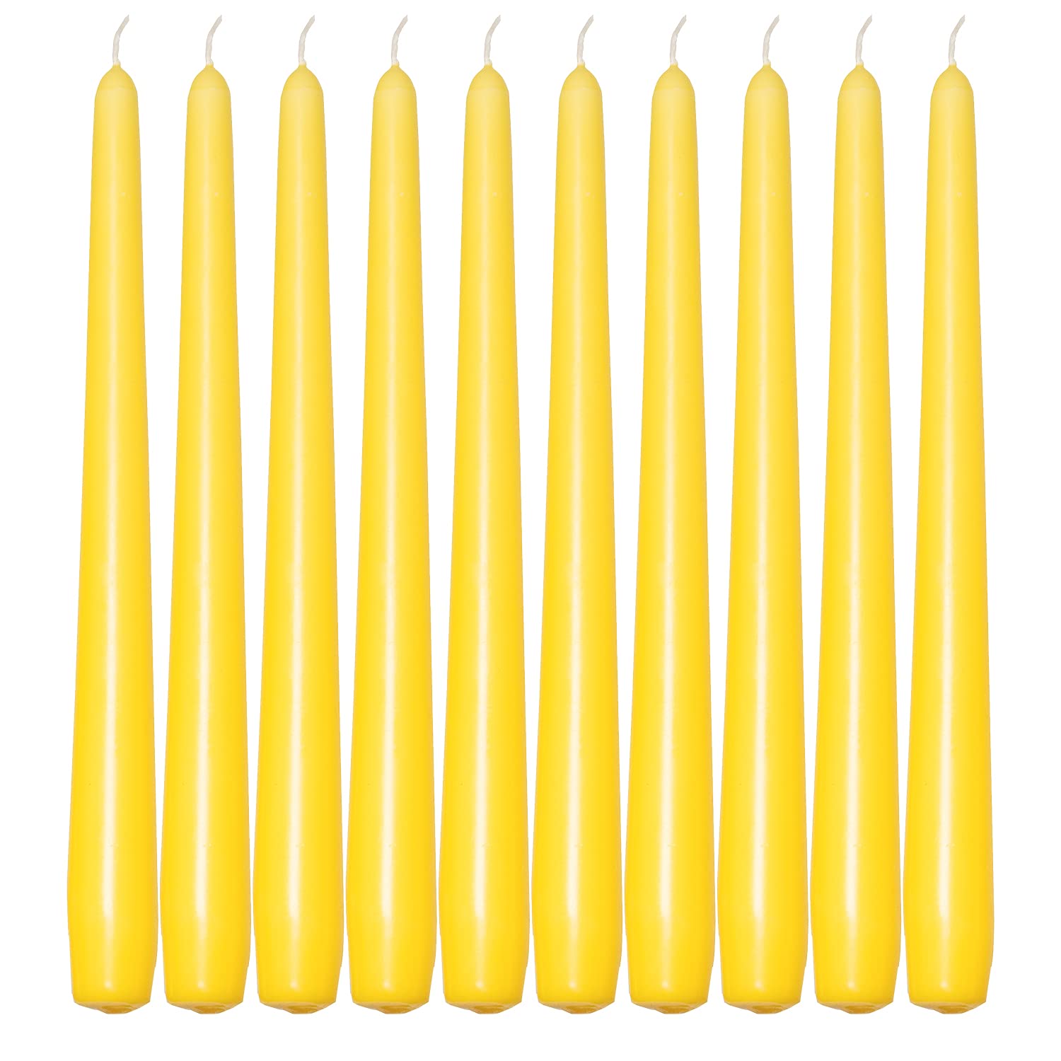 Deli Supplies Dinner Party Christmas Table Decor Bistro Candles Non Drip Tapered 9” 24cm Tall Taper Candle 7 Hour Burn Time Smokeless and Dripless Quality Wax (Yellow, 10)