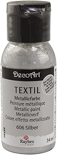 Rayher 38509606 Metallic Textil Stoffmalfarbe/ Textilfarbe silber brilliant, Flasche 34 ml, hochdeckend, cremige Acrylfarbe speziell für Textilien, waschfest, Metallic - Farben, Metallic-Look