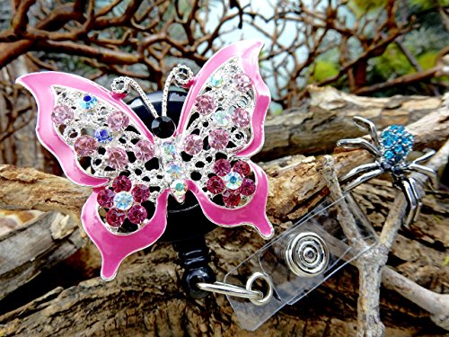 Butterfly Retractable Rhinestone Badge Reel Crystal Nurse ID Card Holder Name Identification Tag Clip Nursing Student Pinning Graduation Gift RN Medical Bling Jewelry Nurses Week Accessory 117