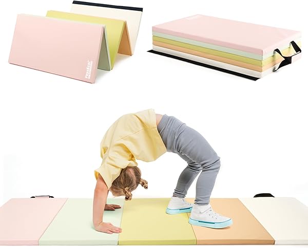 PhysKcal 195 x 75 x 3 cm Klappbare Weichbodenmatte Turnmatte Fitnessmatte Gymnastikmatte mit Tragegriffen, Sportmatte Spielmatte, Tumbling-Matte für Kinder, Polsterung für Activity Play
