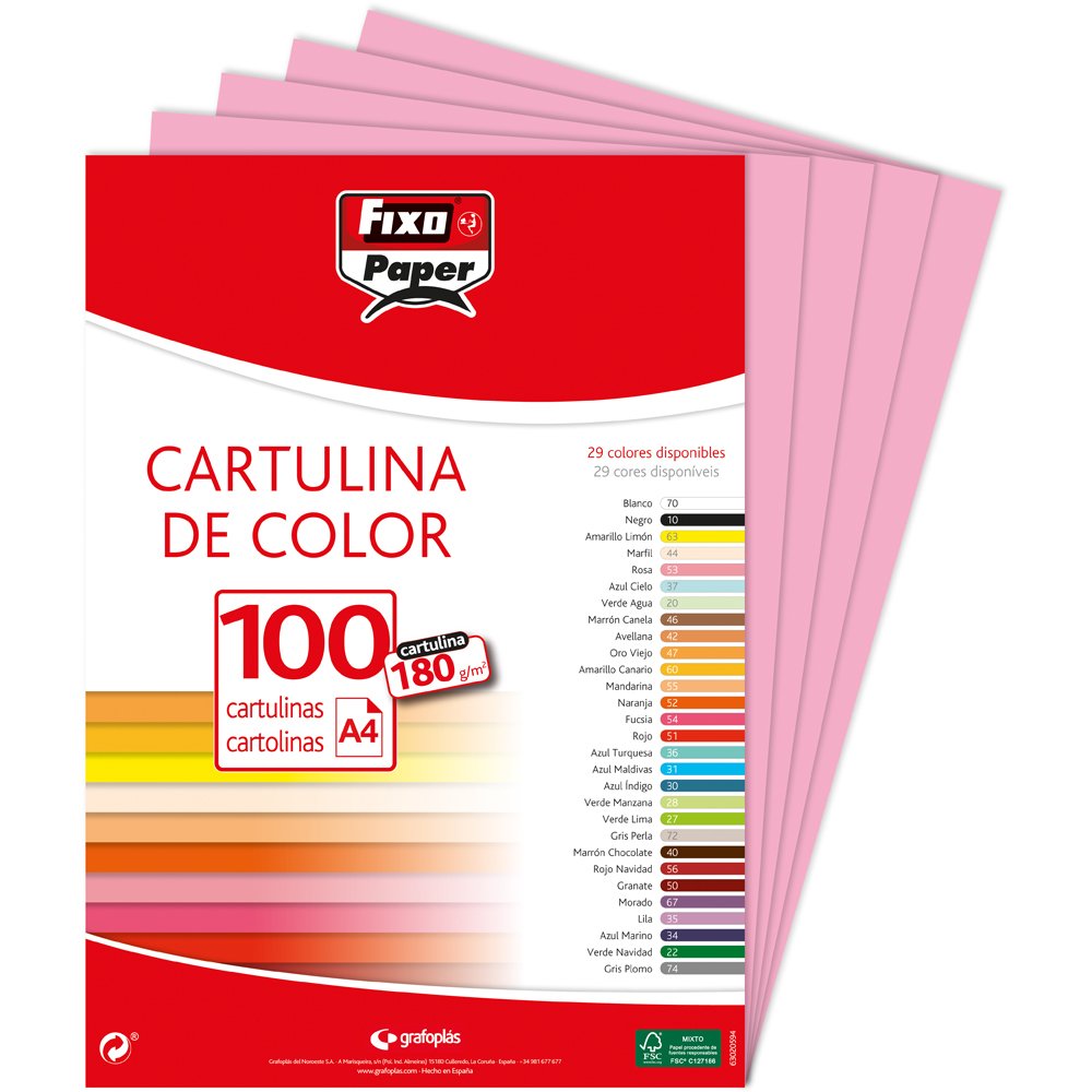 Fixo Paper 11110453 – Pack of 100 A4 Card – Pink 180 g