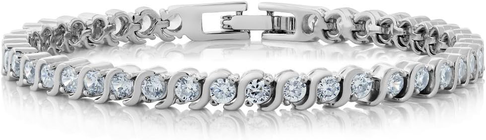 Silver 18K Platinum Plated Round White Cubic Zirconia Cz Tennis Cuff & Kadaa Bracelet for Women