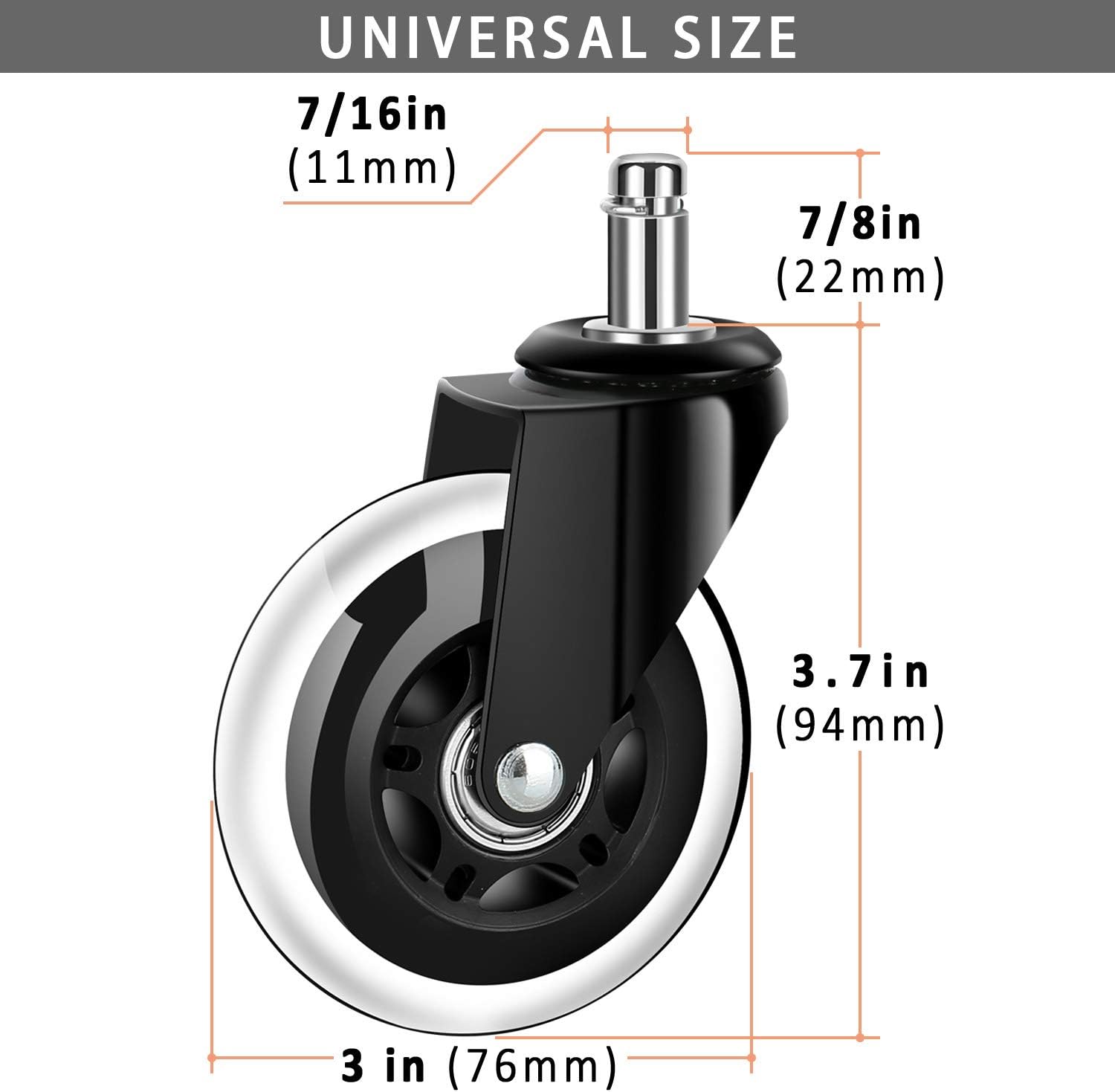 Office Chair Caster Wheels Replacement (Set of 5) Heavy Duty & Safe for All Floors - Perfect Replacement for Desk Floor Mat - Rollerblade Style/Universal Fit : Office Products