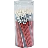 Sax White Synthetic Taklon Paint Brushes with Short Handles for School and Arts and Crafts Use, Assorted Sizes, Set of 72