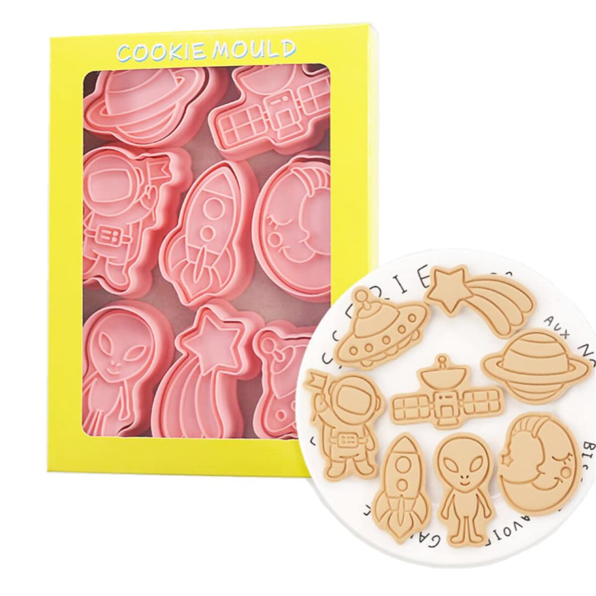 Photo 1 of 8 Pieces Cute Astronaut Cookie Cutters For Baking Alien Cookie Mould Press Meteor Cookie Mould Set Kitchen Tools Plastic Cookie Stamps (Alien)