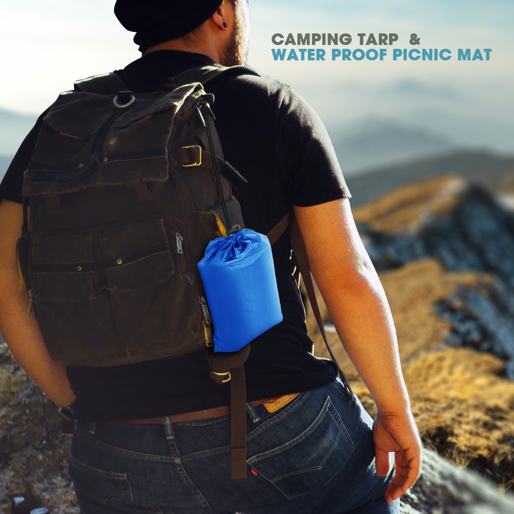 Camping Tarp Picnic Blanket AOPETIO-Rain Shed Sunshade Waterproof Multi-purpose Tent Accessories with Drawstring Carrying Bag