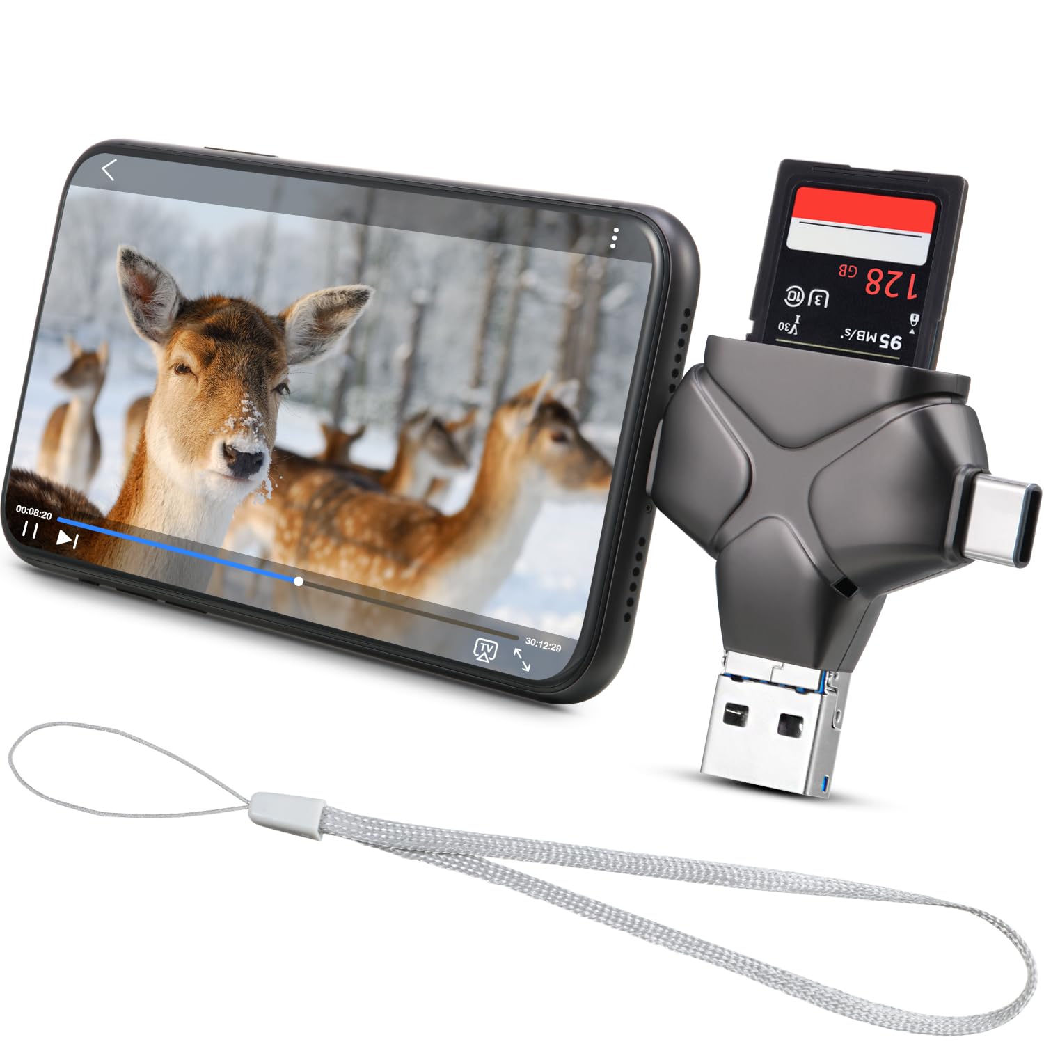 Photo 1 of Ceoighe 4 in 1 Trail Camera Viewer, Memory Card Reader Compatible with iPhone/Ipad/Android/Computer/Camera/Type C, Hunting Photo & Video Viewer, Gift for Scouting Deer Hunting Game